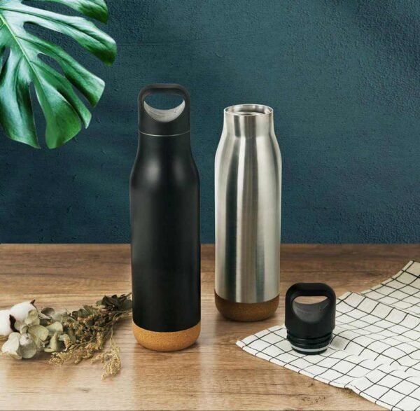 Giftology Insulated Water Bottle with Cork Base - Steel - Image 4