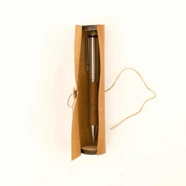 Eco-Neutral Metal Pen with Recycled Leather Barrel - Image 2