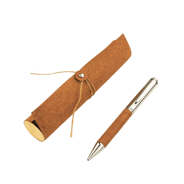 Eco-Neutral Metal Pen with Recycled Leather Barrel