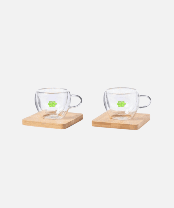 Set of 2 Expresso Cup with Bamboo Coaster
