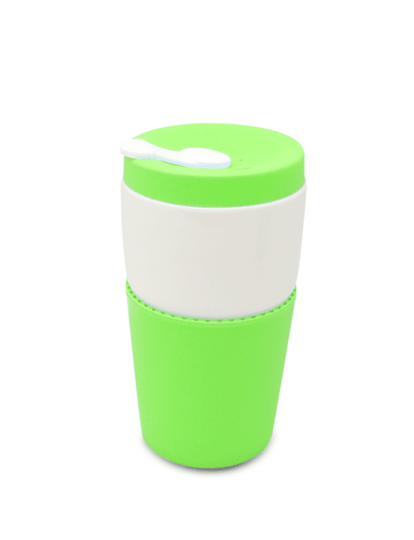DOUBLE WALL MUG – 250ml Ceramic Travel Cup with Silicone Lid and Grip