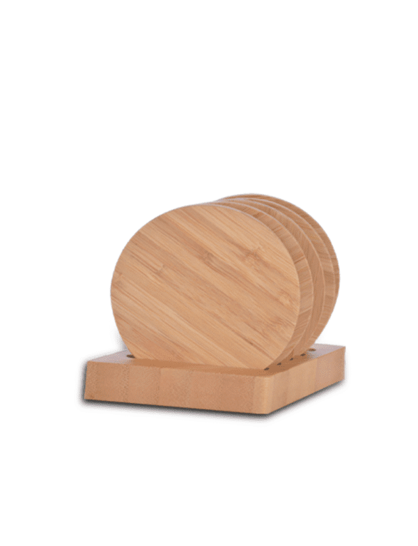BAMBOO COASTER – Eco-Friendly 5-Piece Round Coaster Set with Stylish Holder